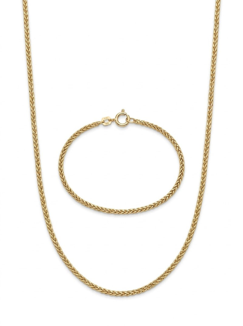 Set de oro 14k de cadena y pulsera tejido espiga Mod 6261 - 50 cm y 18 cm x 2 mm