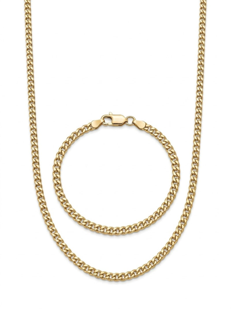 Set de oro 14k de cadena y pulsera tejido barbado Mod 6262 - 45 cm y 18 cm x 3 mm