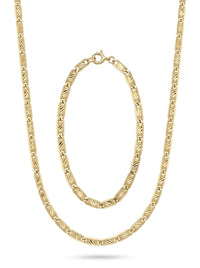 Set de oro 14k de cadena y pulsera tejido plano diamantado Mod 6263 - 55 cm y 18 cm x 2.5 mm