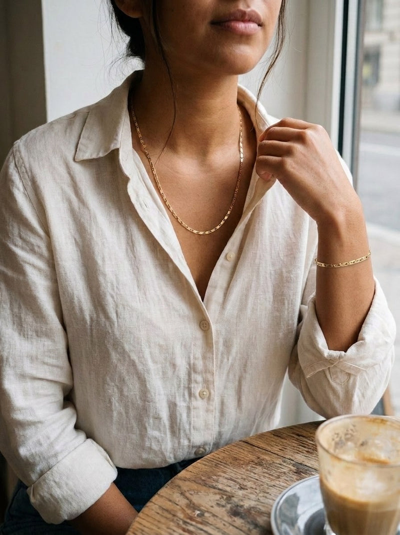 Set de oro 14k de cadena y pulsera tejido plano diamantado Mod 6263 - 55 cm y 18 cm x 2.5 mm