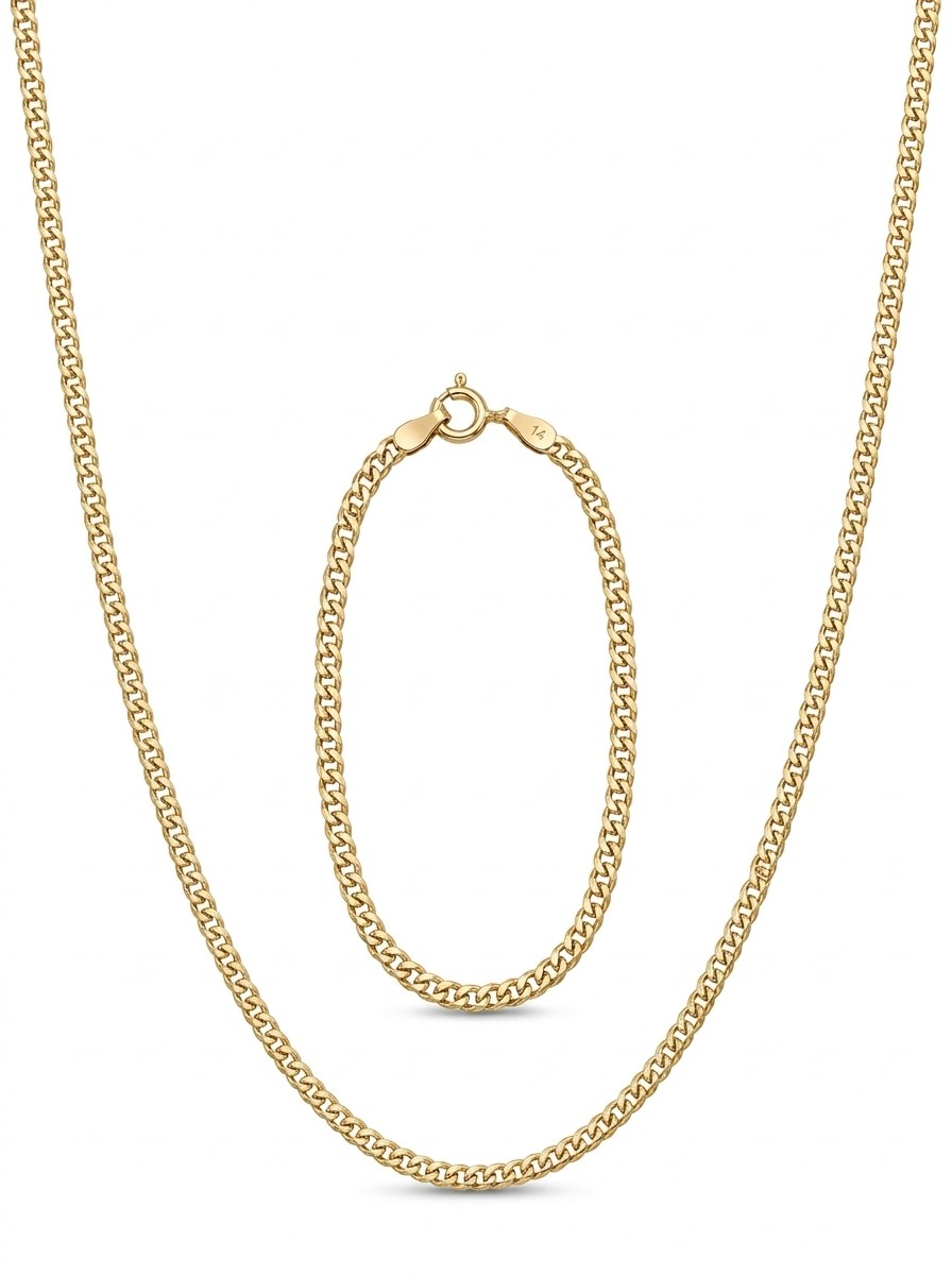 Set de oro 14k de cadena y pulsera tejido barbado Mod 6264 - 45 cm y 18 cm x 2 mm