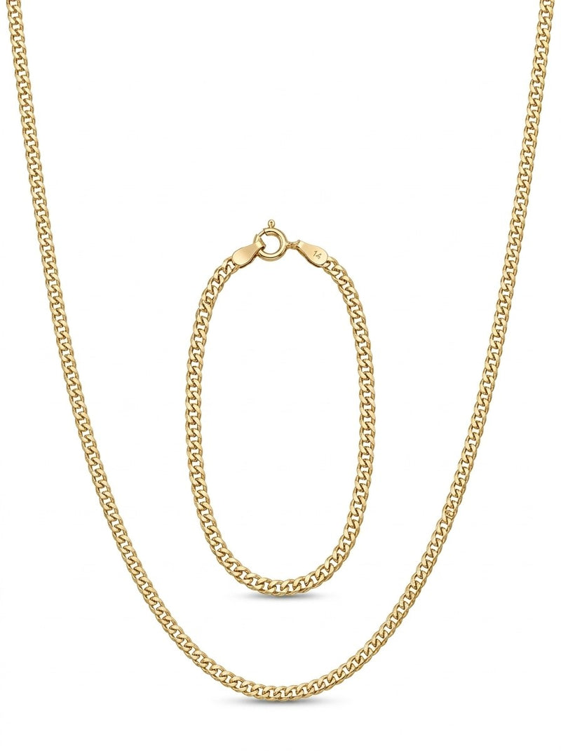 Set de oro 14k de cadena y pulsera tejido barbado Mod 6264 - 45 cm y 18 cm x 2 mm