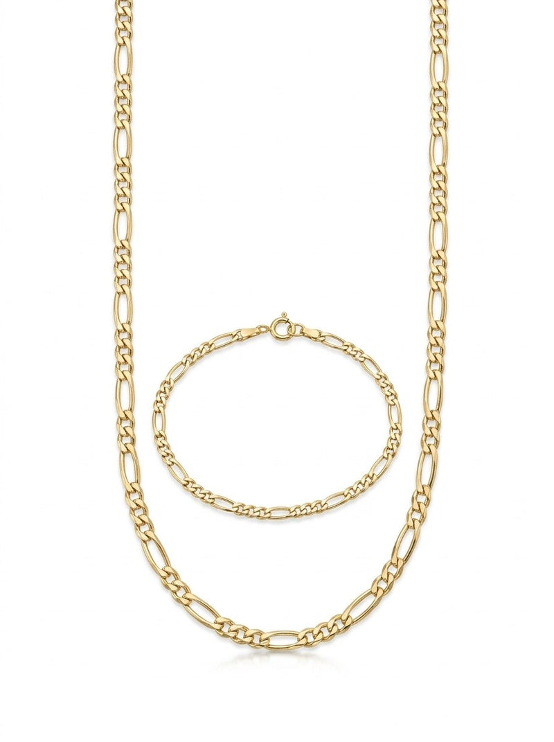 Set de oro 14k de cadena y pulsera tejido fígaro Mod 6266 - 45 cm y 18 cm x 2 mm