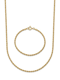 Set de oro 14k de cadena y pulsera tejido torzal Mod 6268 - 60 cm y 18 cm x 2 mm