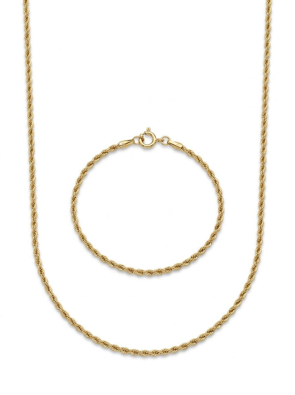 Set de oro 14k de cadena y pulsera tejido torzal Mod 6268 - 60 cm y 18 cm x 2 mm