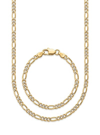Set de oro 14k de cadena y pulsera tejido fígaro en dos tonos Mod 6269 - 60 cm y 18 cm x 4 mm