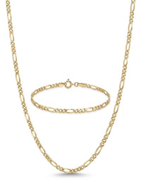 Set de oro 14k de cadena y pulsera tejido fígaro Mod 6271 - 55 cm y 18 cm x 3 mm