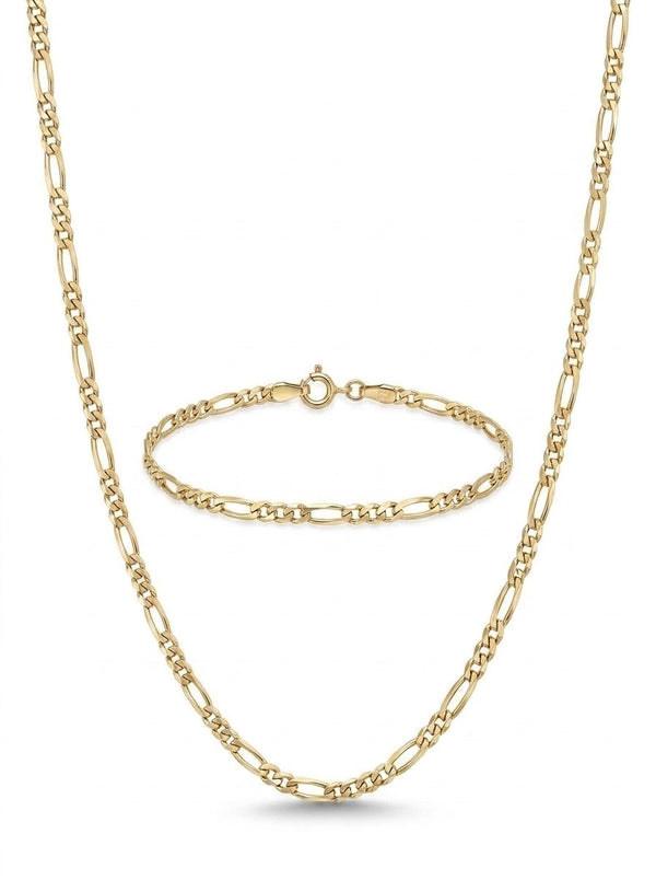 Set de oro 14k de cadena y pulsera tejido fígaro Mod 6271 - 55 cm y 18 cm x 3 mm