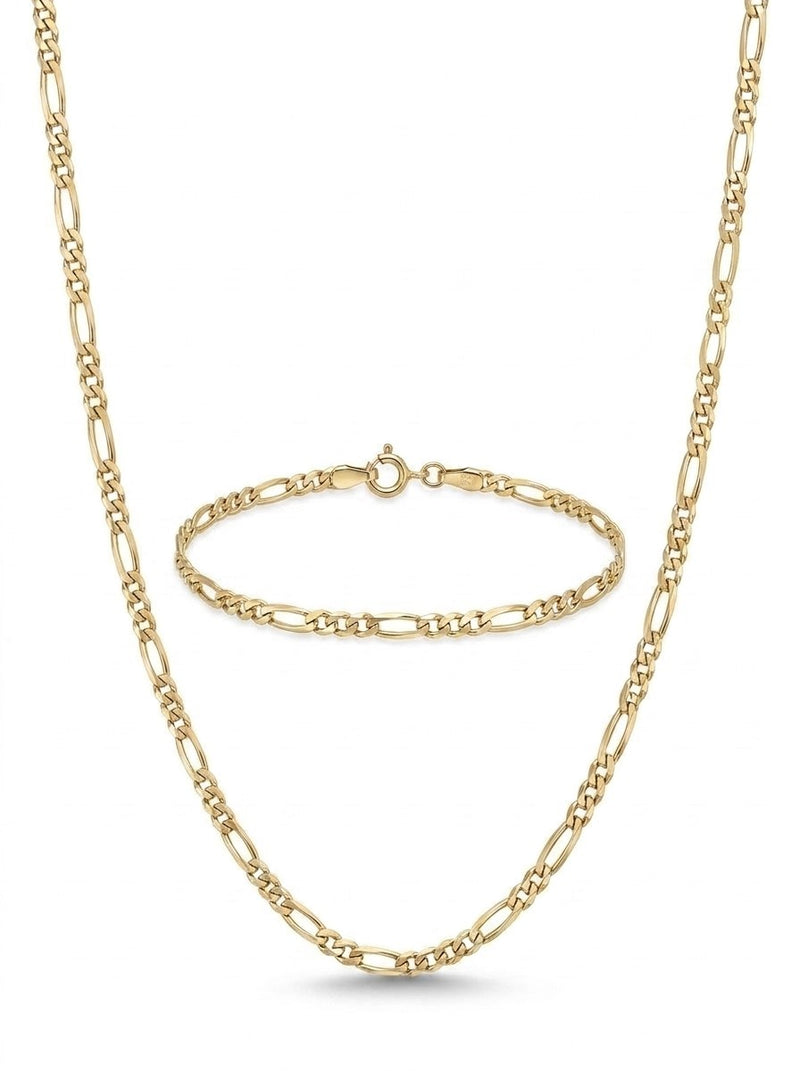 Set de oro 14k de cadena y pulsera tejido fígaro Mod 6271 - 55 cm y 18 cm x 3 mm