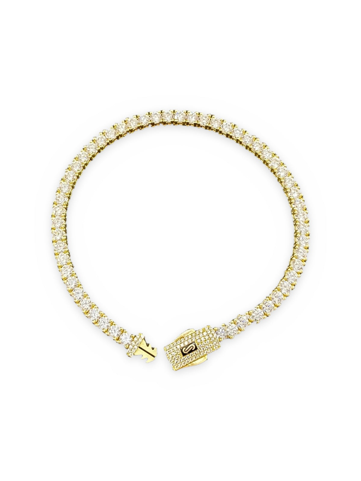 Pulsera de oro 14k tipo tenis para caballero con circonias y broche de pavé Mod 6272 - 21 cm x 4 mm