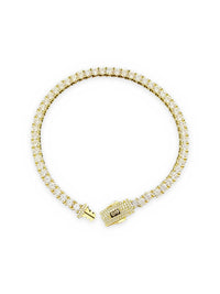 Pulsera de oro 14k tipo tenis para caballero con circonias y broche de pavé Mod 6272 - 21 cm x 4 mm