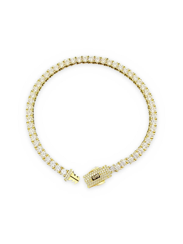 Pulsera de oro 14k tipo tenis para caballero con circonias y broche de pavé Mod 6272 - 21 cm x 4 mm