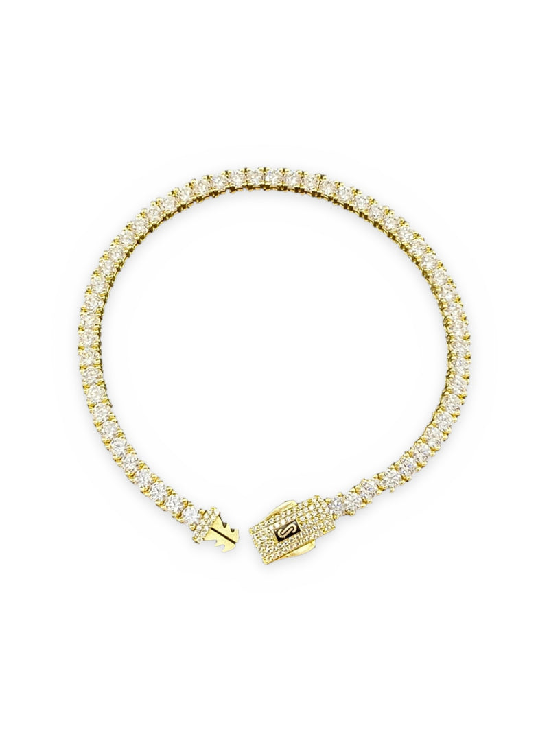 Pulsera de oro 14k tipo tenis para caballero con circonias y broche de pavé Mod 6272 - 21 cm x 4 mm