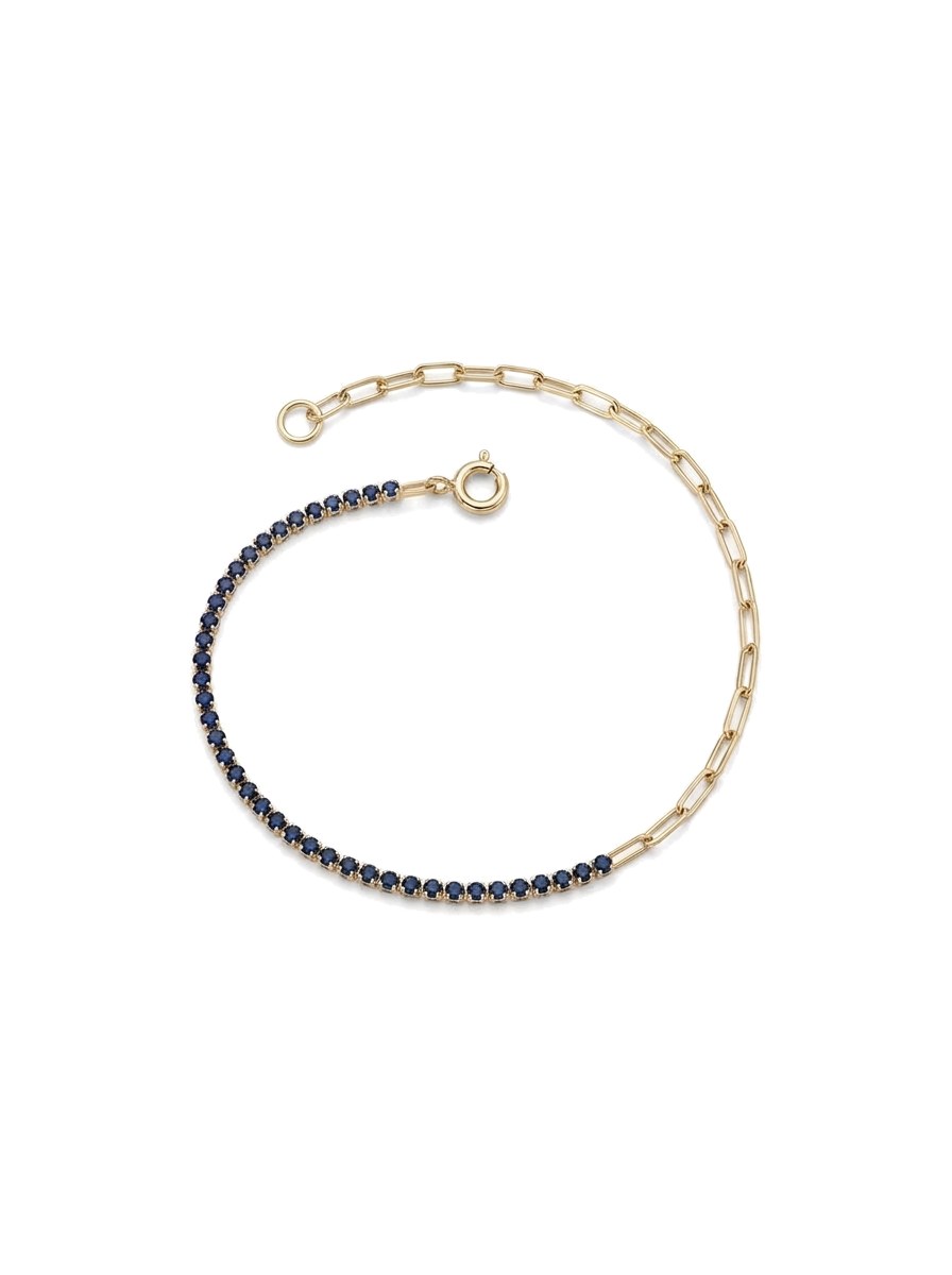 Pulsera de oro 14k con circonias azules y eslabones clip Mod 6273 - 18 cm