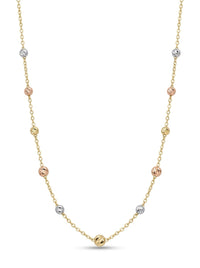 Gargantilla de oro 14k con bolitas diamantadas tricolor Mod 6276 - 45 cm