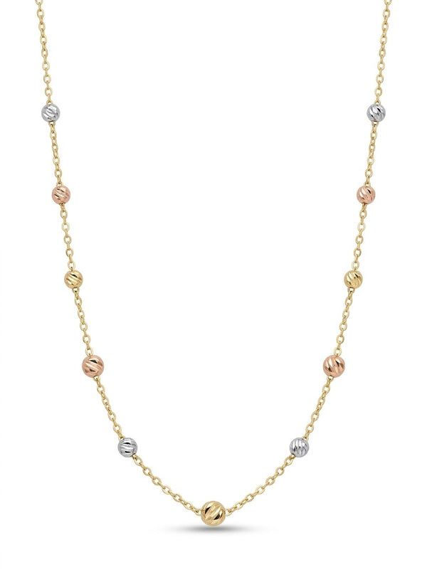 Gargantilla de oro 14k con bolitas diamantadas tricolor Mod 6276 - 45 cm