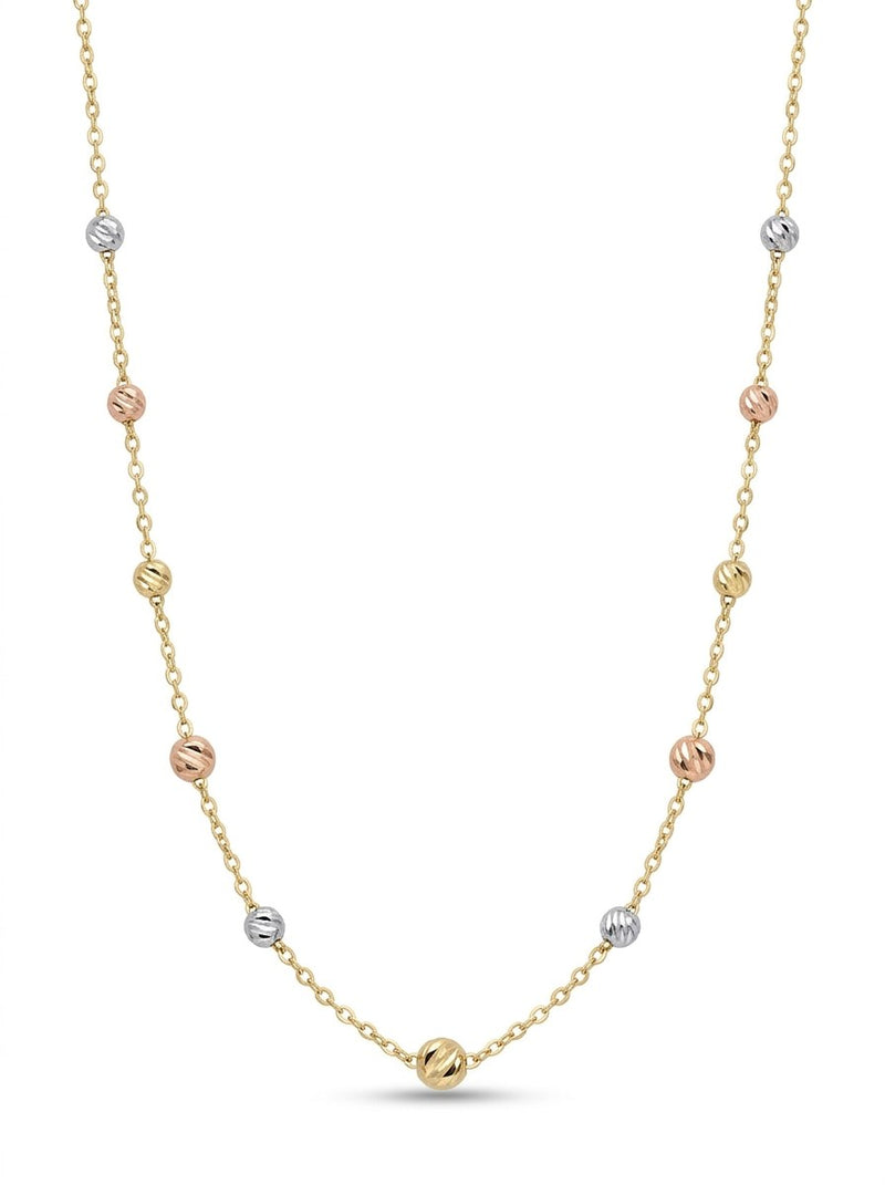Gargantilla de oro 14k con bolitas diamantadas tricolor Mod 6276 - 45 cm