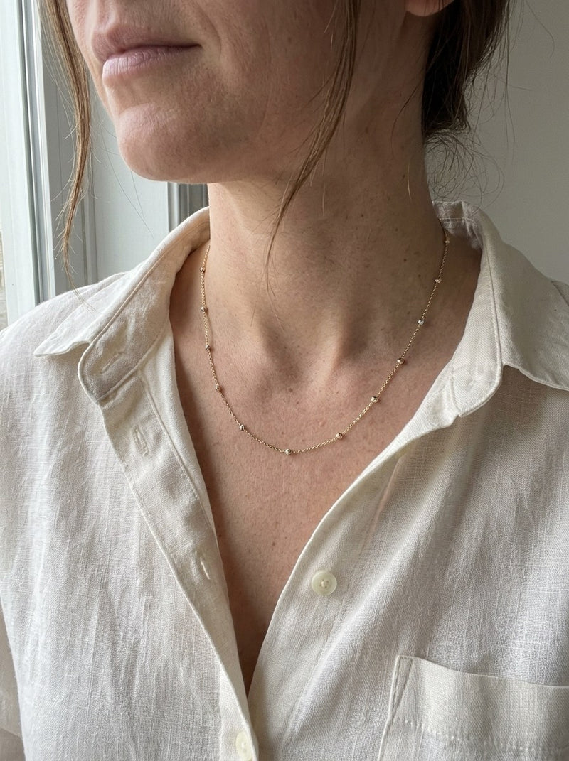 Gargantilla de oro 14k con bolitas diamantadas tricolor Mod 6276 - 45 cm