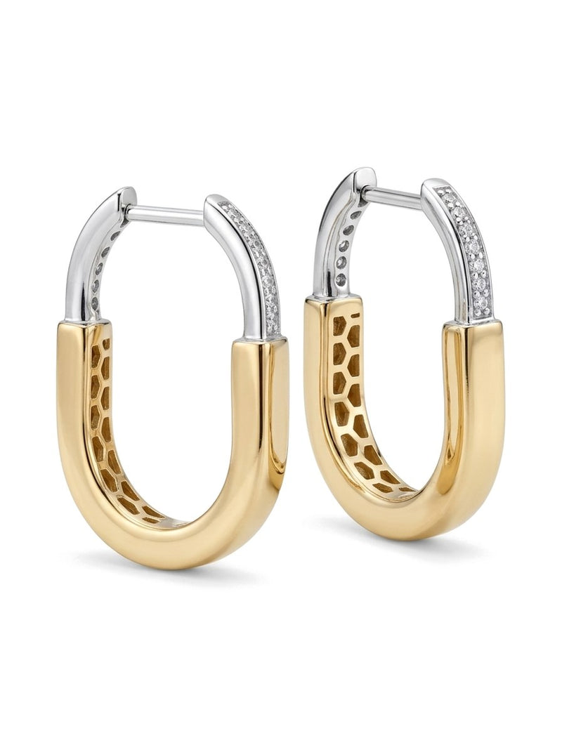 Huggies de oro bicolor 14k tipo candado con circonias Mod 6280