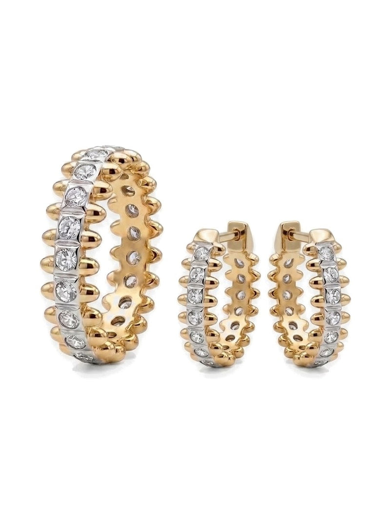 Set de oro bicolor 14k tipo diseñador de anillo y aretes con picos y circonias Mod 6281
