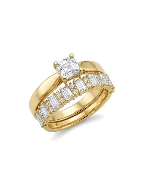 Alianza de oro 14k con circonia cuadrada y media churumbela de baguettes Mod 6292