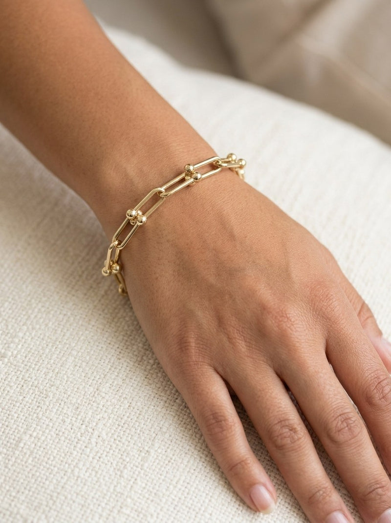 Pulsera de oro 10k tipo diseñador eslabón U Mod 6293 - 18 cm