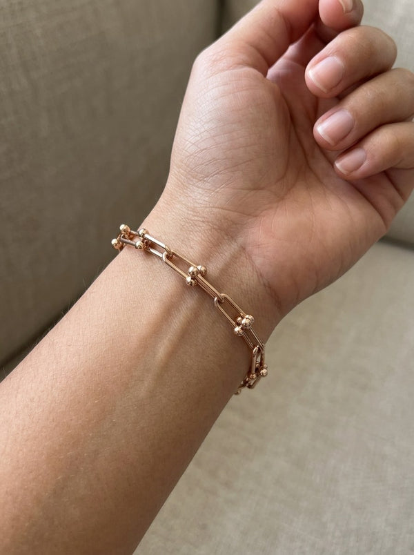 Pulsera de oro rosa 14k tipo diseñador eslabón U Mod 6295 - 18 cm