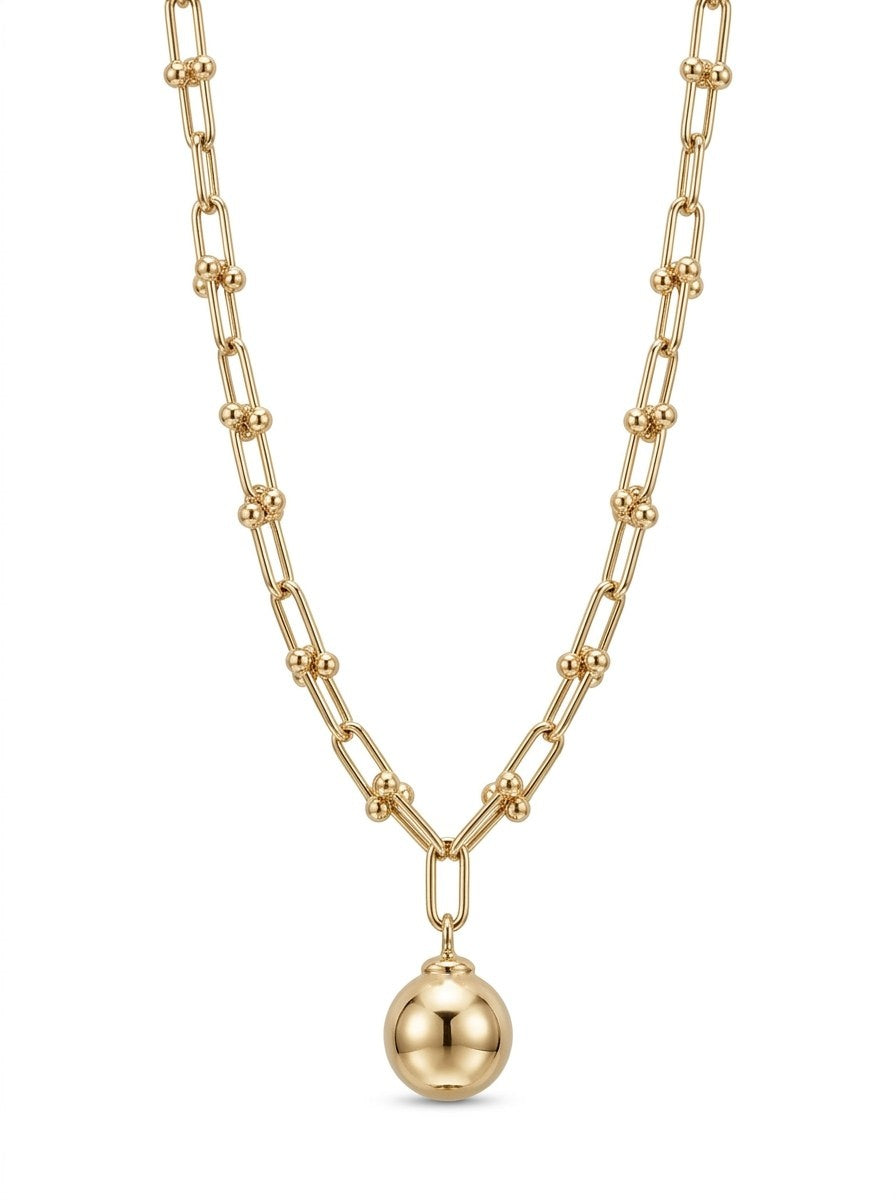 Gargantilla de oro 14k tipo diseñador eslabón U con esfera Mod 6296 - 45 cm