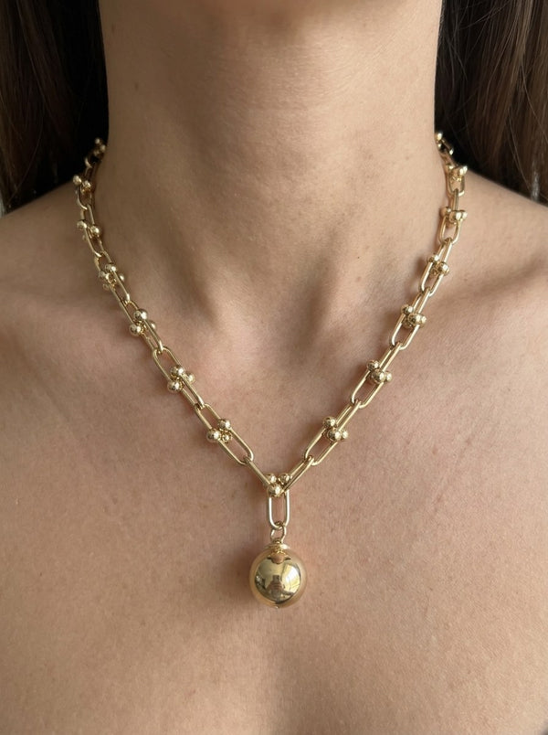 Gargantilla de oro 14k tipo diseñador eslabón U con esfera Mod 6296 - 45 cm