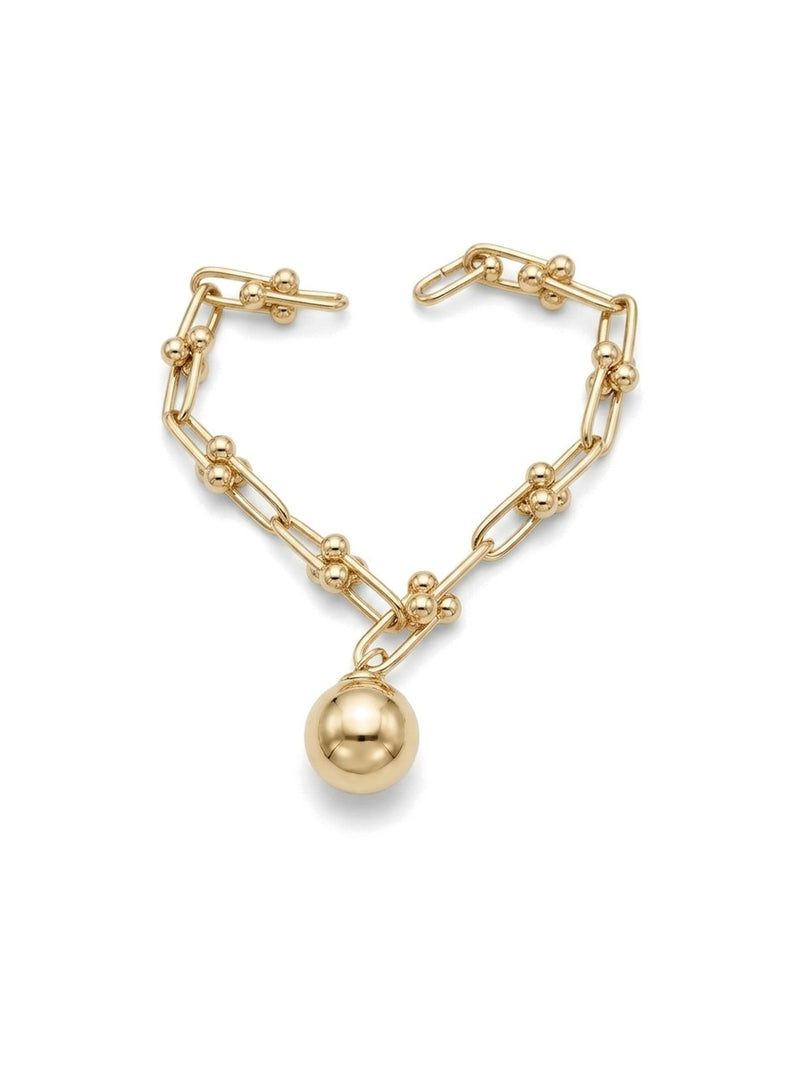 Pulsera de oro 14k tipo diseñador eslabón U con esfera Mod 6299 - 18 cm