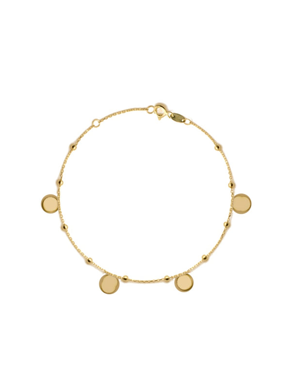 Pulsera de oro 14k con círculos planos y esferas lisas Mod 6301 - 18 cm