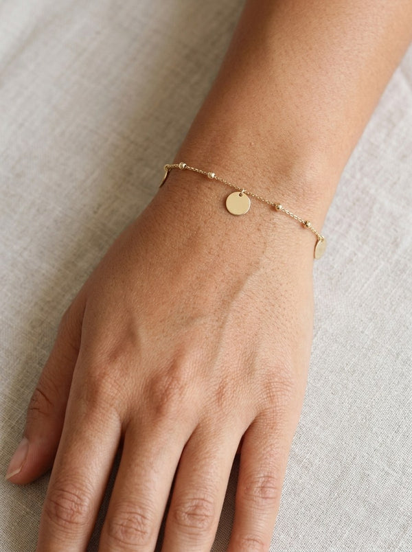 Pulsera de oro 14k con círculos planos y esferas lisas Mod 6301 - 18 cm