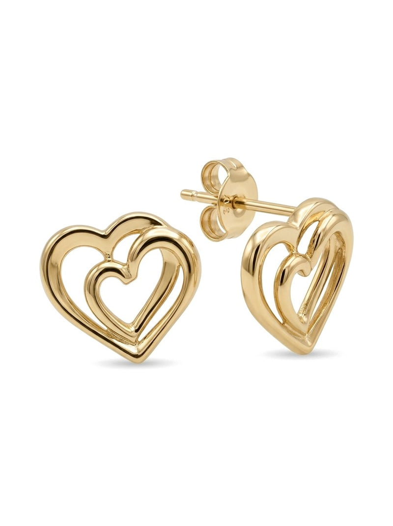 Aretes de oro 14k de doble corazón calado Mod 6305