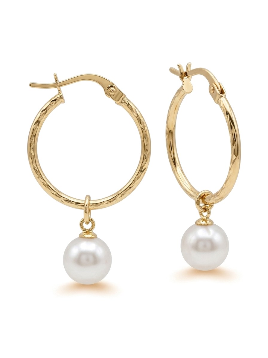 Arracadas de oro 14k redondas con perla cultivada Mod 6308