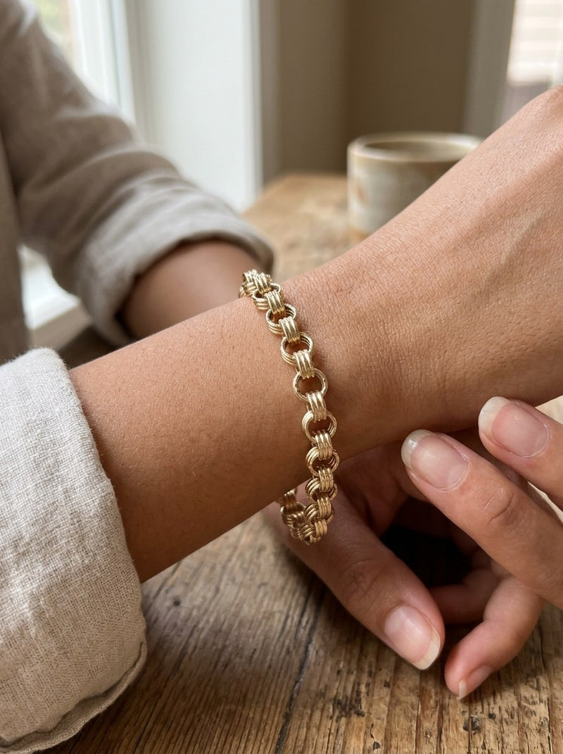 Pulsera de oro 14k de eslabones de triple aro Mod 6309 - 18 cm
