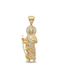 Dije de oro 14k de San Judas Tadeo con detalles en oro blanco y circonias Mod 6311 - 8 cm