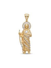 Dije de oro 14k de San Judas Tadeo con detalles en oro blanco y circonias Mod 6312 - 6.5 cm