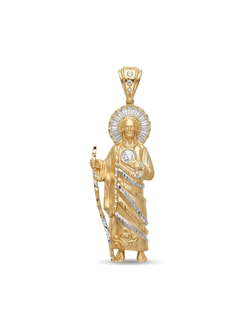 Dije de oro 14k de San Judas Tadeo con detalles en oro blanco y circonias Mod 6312 - 6.5 cm