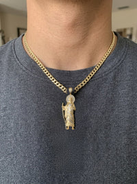 Dije de oro 14k de San Judas Tadeo con detalles en oro blanco y circonias Mod 6312 - 6.5 cm