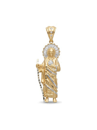Dije de oro 14k de San Judas Tadeo con detalles en oro blanco y circonias Mod 6313 - 5.5 cm