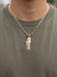 Dije de oro 14k de San Judas Tadeo con detalles en oro blanco y circonias Mod 6313 - 5.5 cm