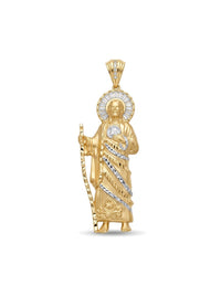 Dije de oro 14k de San Judas Tadeo con detalles en oro blanco y circonias Mod 6315 - 7.5 cm