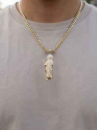 Dije de oro 14k de San Judas Tadeo con detalles en oro blanco y circonias Mod 6315 - 7.5 cm