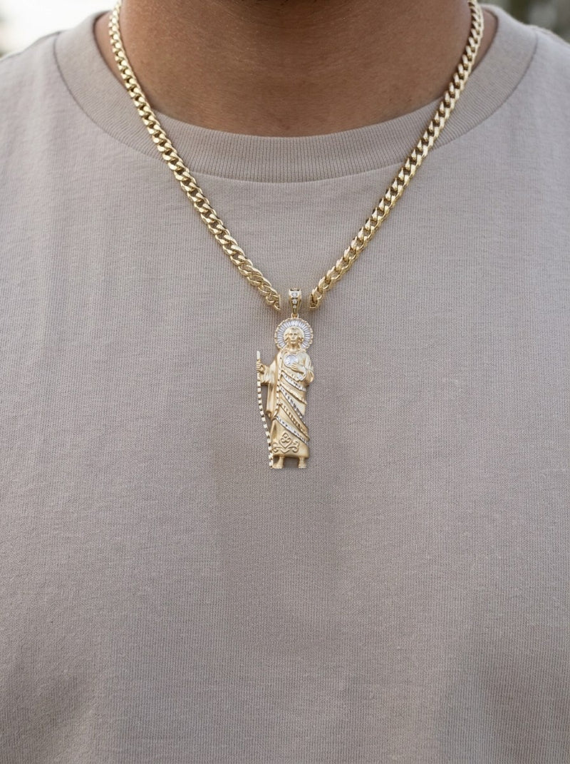 Dije de oro 14k de San Judas Tadeo con detalles en oro blanco y circonias Mod 6315 - 7.5 cm