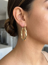 Arracadas de oro 14k ovaladas torzal Mod 6326 - 4.5 cm