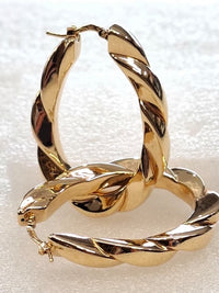 Arracadas de oro 14k ovaladas torzal Mod 6326 - 4.5 cm, foto real