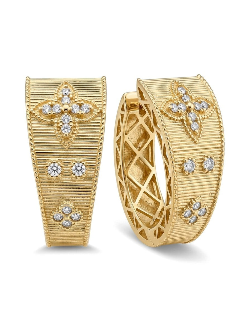 Arracadas de oro 14k tipo diseñador con flores de circonias Mod 6327 - 2 cm