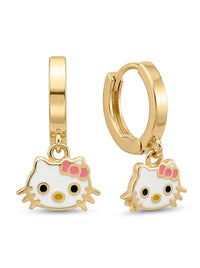 Huggies de oro 14k con gatita de esmalte Mod 6329