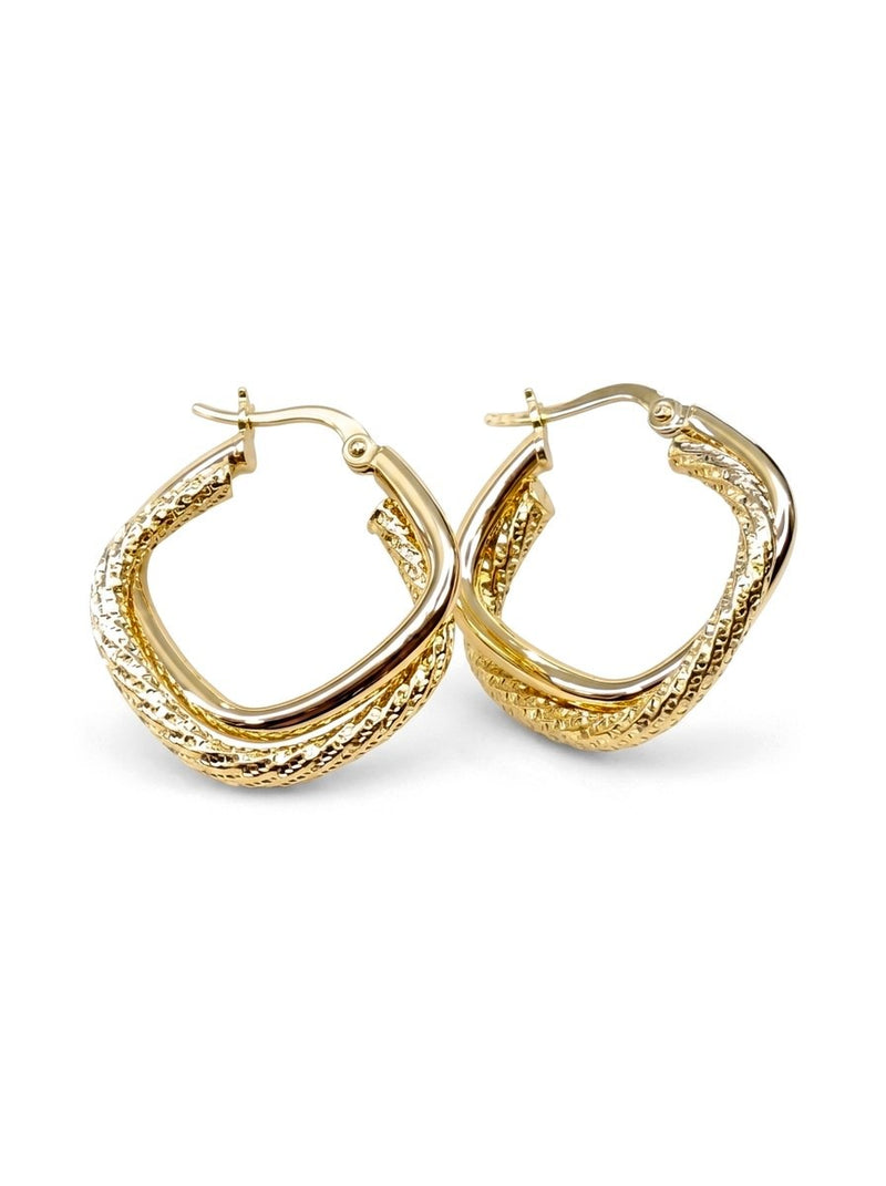 Arracadas de oro 14k cuadradas entrelazadas Mod 6333 - 2.5 cm