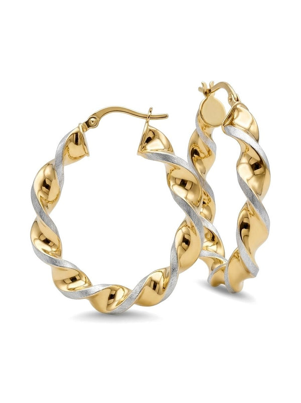 Arracadas de oro bicolor 14k torcidas Mod 6335 - 4 cm